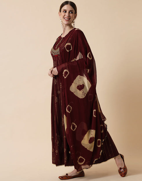 Traditional Function Wear Heavy Rayon Readymade Gown Collection Maroon Rayon Gown Back View