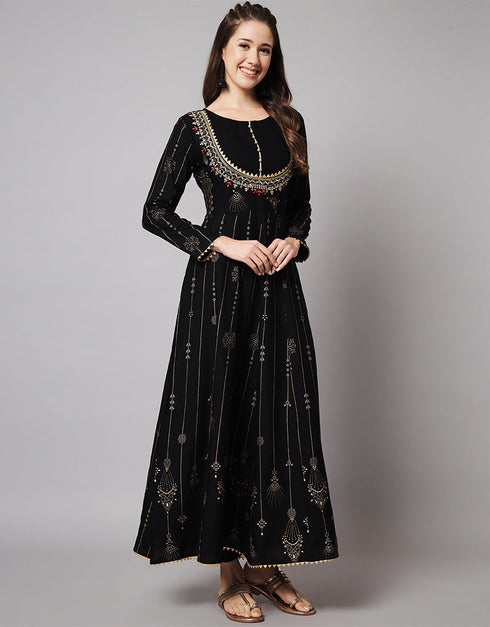 Traditional Function Wear Heavy Rayon Readymade Gown Collection Black Rayon Gown Back View