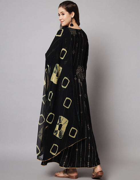 Traditional Function Wear Heavy Rayon Readymade Gown Collection Black Rayon Gown Front View