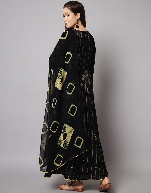 Traditional Function Wear Heavy Rayon Readymade Gown Collection Black Rayon Gown Front View