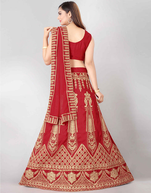 Designer Wedding Wear Heavy Net Lehenga Choli Collection Red Silk Blend Lehenga Choli Close-up View