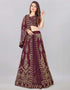 Designer Wedding Wear Heavy Net Lehenga Choli Collection Wine Silk Blend Lehenga Choli Back View