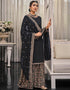 Traditional Function Wear Heavy Fox Georgatte Suit Collection Black Heavy Fox Georgatte Palazzo Straight Front View