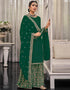 Traditional Function Wear Heavy Fox Georgatte Suit Collection Green Heavy Fox Georgatte Palazzo Straight Front View