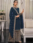 Traditional Function Wear Heavy Fox Georgatte Suit Collection Blue Heavy Fox Georgatte Palazzo Straight Front View