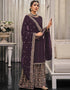 Traditional Function Wear Heavy Fox Georgatte Suit Collection Purple Heavy Fox Georgatte Palazzo Straight Front View