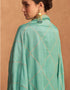 Traditional Function Wear Premium Silk Suit Collection Teal Premium Silk Palazzo Straight Close-up View