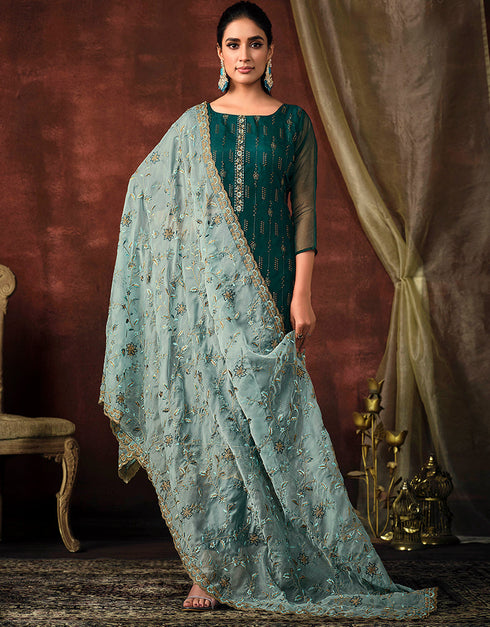 Traditional Function Wear Shimmer Organza Suit Collection Rama Shimmer Organza Pant Straight Front View