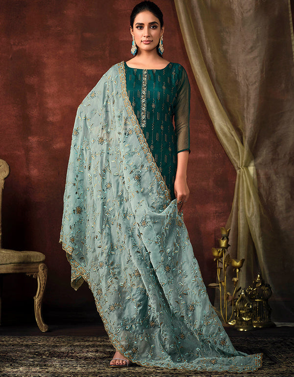 Traditional Function Wear Shimmer Organza Suit Collection Rama Shimmer Organza Pant Straight Front View