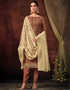 Traditional Function Wear Shimmer Organza Suit Collection Brown Shimmer Organza Pant Straight Front View