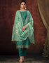 Traditional Function Wear Shimmer Organza Suit Collection Teal Shimmer Organza Pant Straight Close-up View