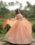 Designer Wedding Wear Faux Blooming Lehenga Choli Collection Peach Faux Georgette Lehenga Choli Front View