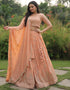Designer Wedding Wear Faux Blooming Lehenga Choli Collection Peach Faux Georgette Lehenga Choli Front View