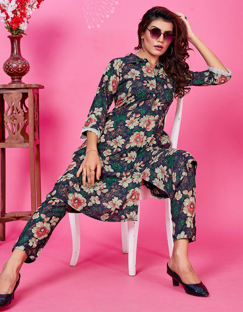 Traditional Function Wear Premium Rayon Top With Pent Collection Blue Premium Rayon Pant Suit Back View