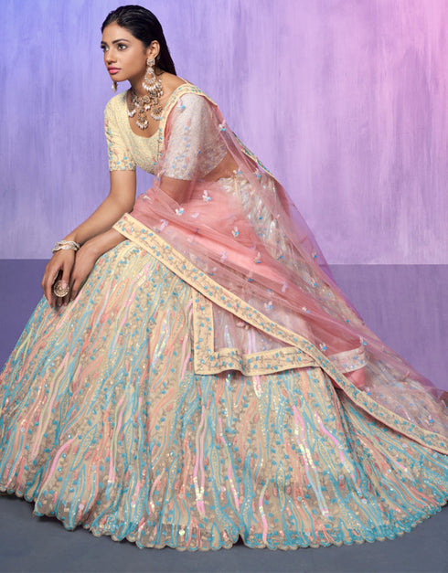 Designer Wedding Wear Heavy Lehenga Choli Collection Off White Organza Lehenga Choli Back View