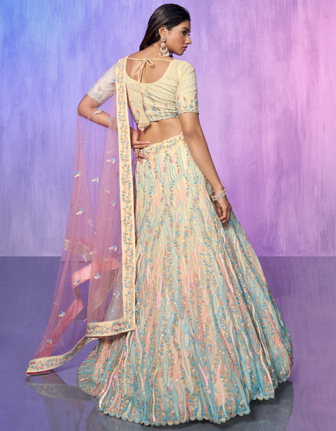 Designer Wedding Wear Heavy Lehenga Choli Collection Off White Organza Lehenga Choli Front View