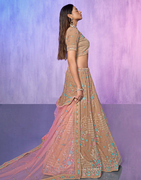 Designer Wedding Wear Heavy Lehenga Choli Collection Mauve Georgette Lehenga Choli Back View