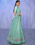Designer Wedding Wear Heavy Lehenga Choli Collection Aqua Georgette Lehenga Choli Close-up View