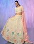 Designer Wedding Wear Heavy Lehenga Choli Collection Off White Net Lehenga Choli Close-up View