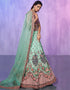 Designer Wedding Wear Heavy Lehenga Choli Collection Aqua Georgette Lehenga Choli Close-up View