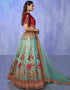 Designer Wedding Wear Heavy Lehenga Choli Collection Turquoise Velvet Lehenga Choli Close-up View