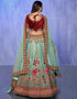 Designer Wedding Wear Heavy Lehenga Choli Collection Turquoise Velvet Lehenga Choli Front View