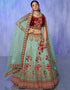 Designer Wedding Wear Heavy Lehenga Choli Collection Turquoise Velvet Lehenga Choli Front View