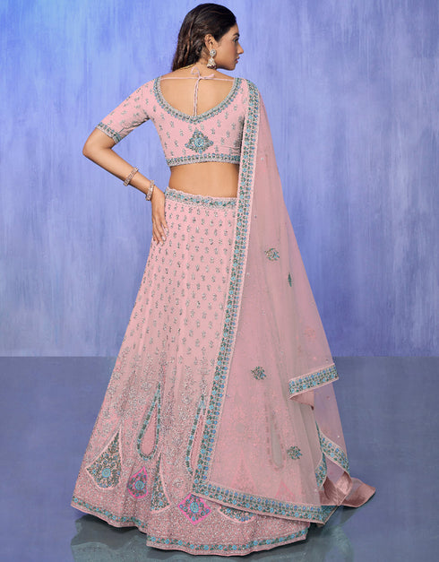 Designer Wedding Wear Heavy Lehenga Choli Collection Pink Georgette Lehenga Choli Front View