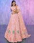Designer Wedding Wear Heavy Lehenga Choli Collection Peach Net Lehenga Choli Close-up View