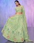 Designer Wedding Wear Heavy Lehenga Choli Collection Sea Green Net Lehenga Choli Front View