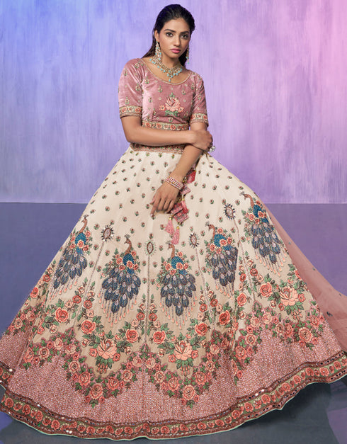 Designer Wedding Wear Heavy Lehenga Choli Collection White Velvet Lehenga Choli Back View