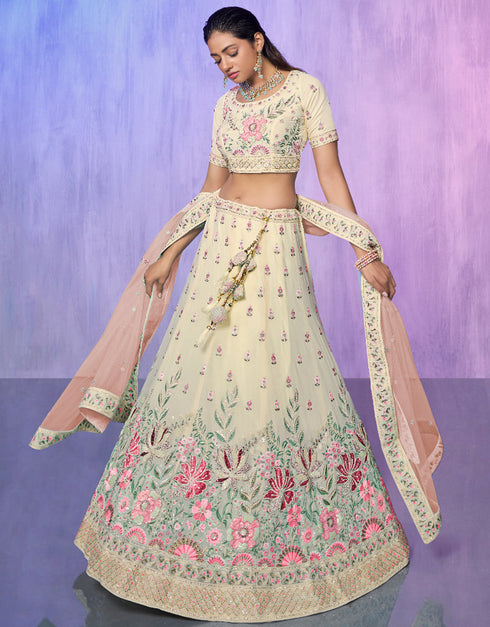 Designer Wedding Wear Heavy Lehenga Choli Collection White Georgette Lehenga Choli Back View