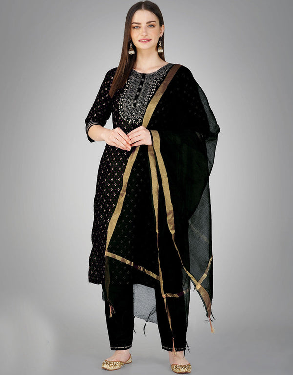 Traditional Function Wear Readymade Cotton Magic Slub Suit Collection Black Cotton Magic Slub Pant Straight Front View