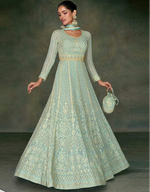 Traditional Function Wear Readymade Real Gerogette Suit Collection Pista Real Gerogette Gown Close-up View