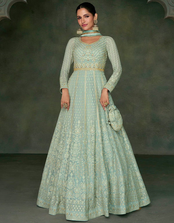 Traditional Function Wear Readymade Real Gerogette Suit Collection Pista Real Gerogette Gown Front View