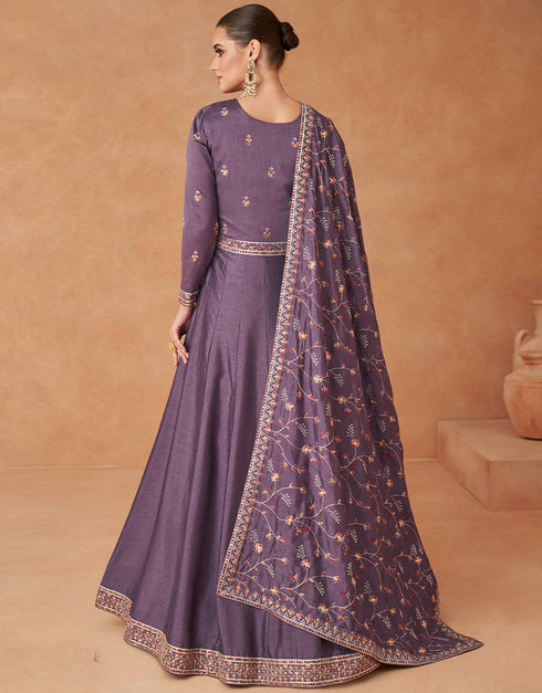 Traditional Function Wear Readymade Premium Silk Gown With Dupatta Collection Purple Premium Silk Gown Side View