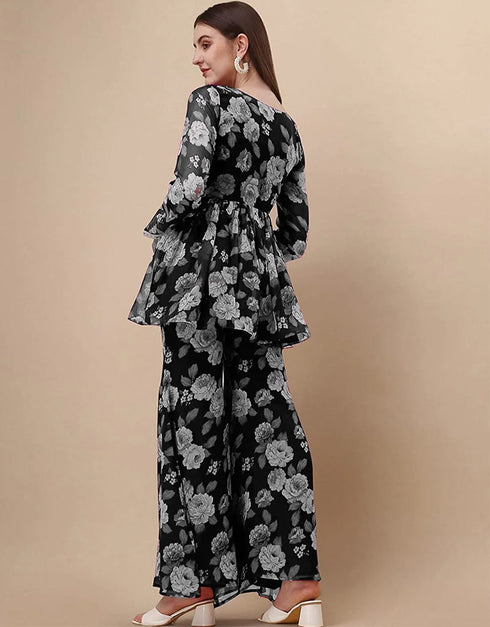 Designer Party Wear Heavy Georgette Readymade Top With Sharara Collection Black Georgette Sharara Suit Side View