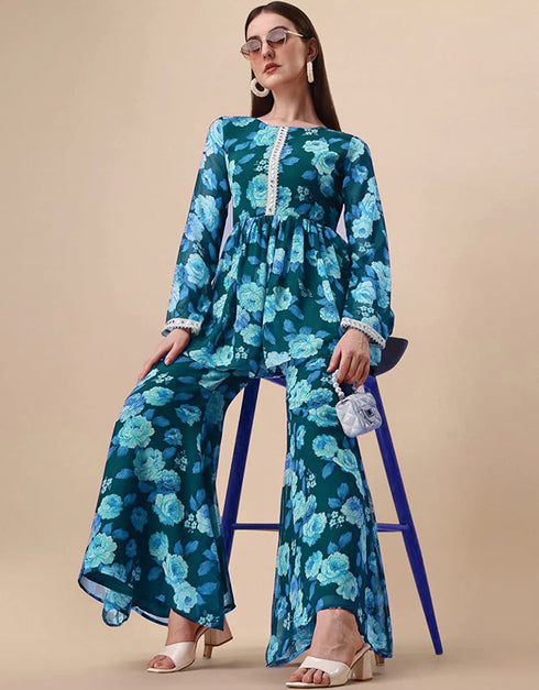 Designer Party Wear Heavy Georgette Readymade Top With Sharara Collection Rama Georgette Sharara Suit Close-up View