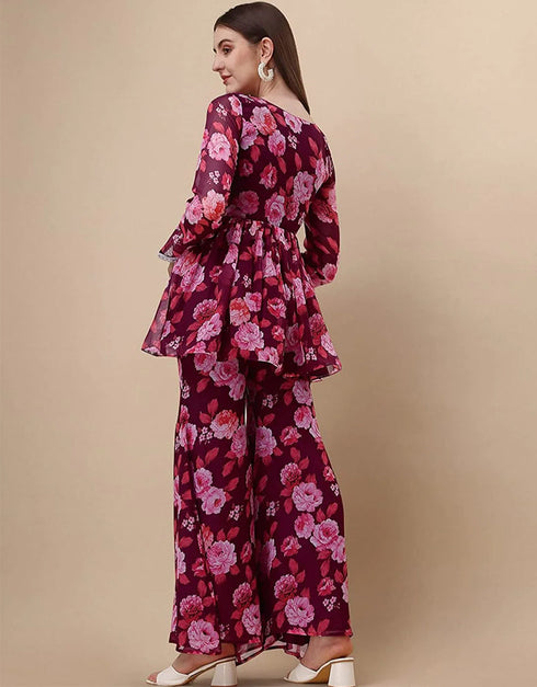 Designer Party Wear Heavy Georgette Readymade Top With Sharara Collection Red Georgette Sharara Suit Side View