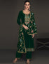 Designer Party Wear Velvet Salwar Suit Collection Green Velvet Pant Straight Front View
