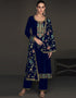 Designer Party Wear Velvet Salwar Suit Collection Blue Velvet Pant Straight Front View