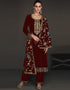 Designer Party Wear Velvet Salwar Suit Collection Maroon Velvet Pant Straight Front View
