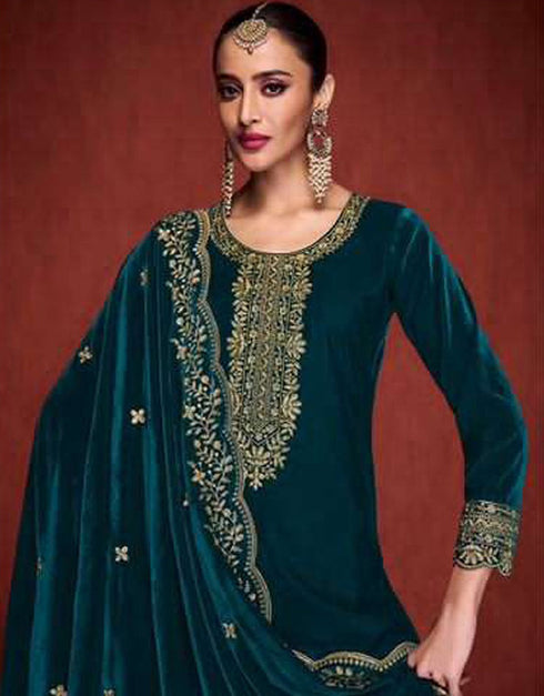 Designer Party Wear Velvet Salwar Suit Collection Rama Velvet Pant Straight Close-up View