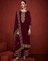 Designer Party Wear Velvet Salwar Suit Collection Maroon Velvet Pant Straight Front View