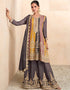 Designer Party Wear Real Chinon Salwar Suit Collection Grey Real Chinon Palazzo Suit Front View