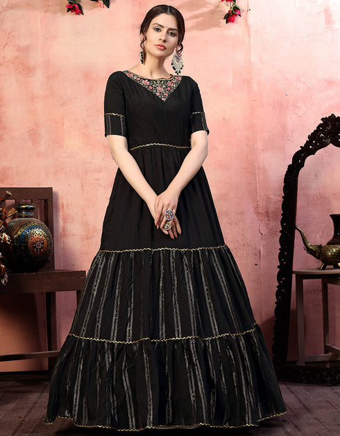 Traditional Function Wear Gown Collection Black Silk Gown Front View