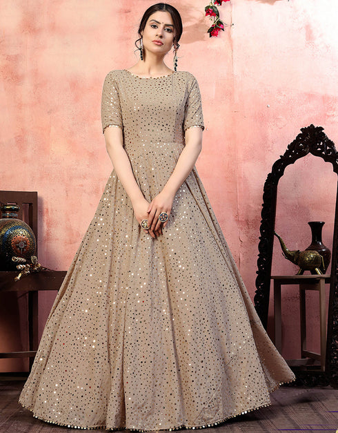 Traditional Function Wear Gown Collection Beige Georgette Gown Front View