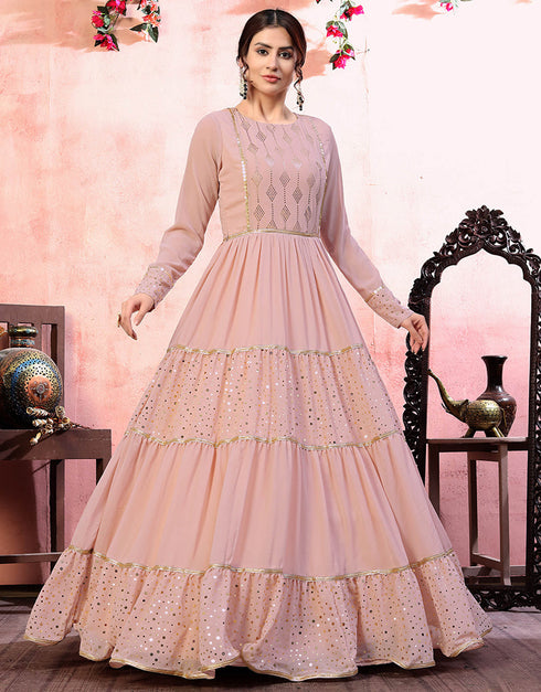 Traditional Function Wear Gown Collection Dusty Pink Georgette Gown Close-up View