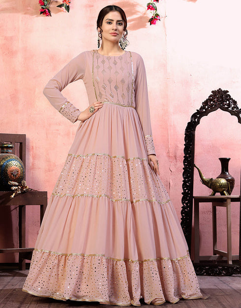 Traditional Function Wear Gown Collection Dusty Pink Georgette Gown Front View