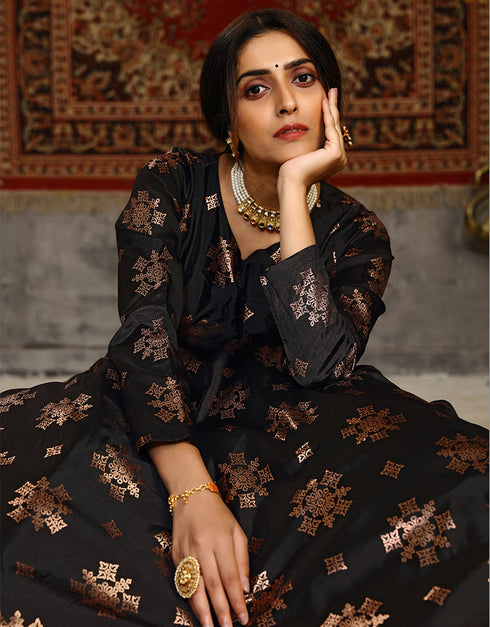 Traditional Function Wear Gown Collection Black Taffeta Gown Back View